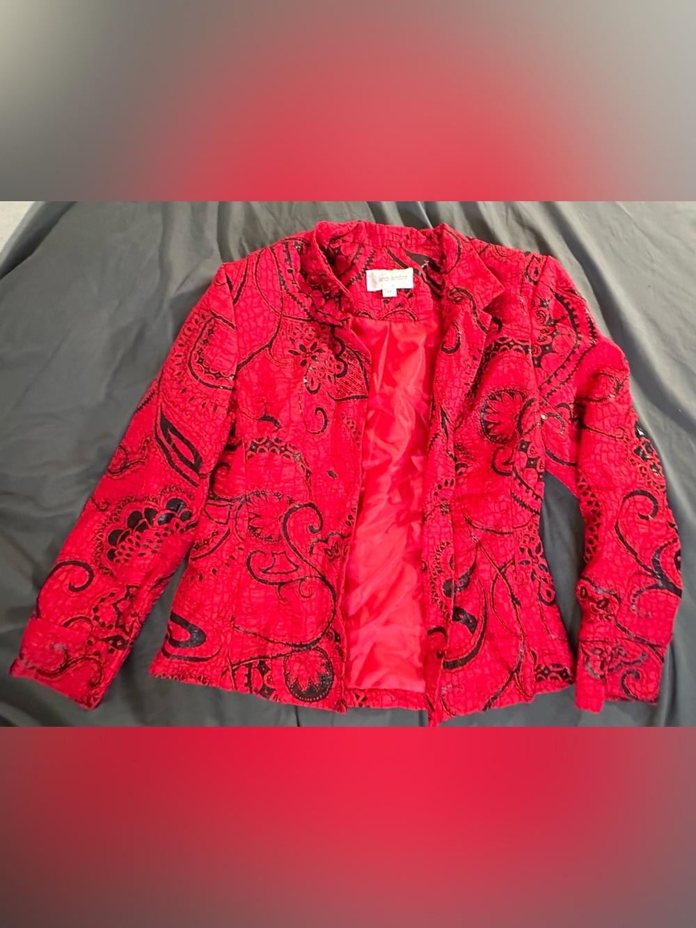 Anna Sui Red Quilted Floral-Pattern Jacket